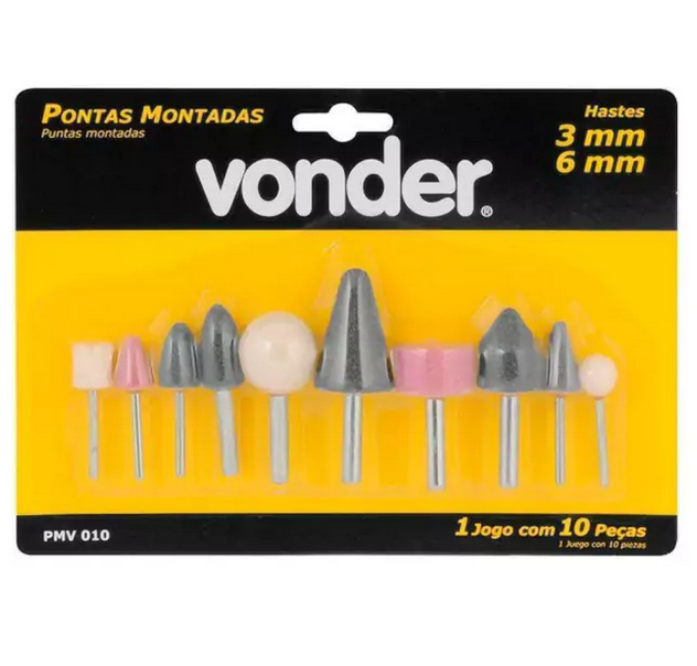 Jogo De Pontas Montadas 10 Peças Com Haste 6mm 1/4 Vonder