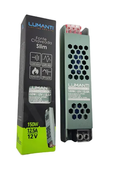 FONTE CHAVEADA PARA FITA LED 12,5A 12V SLIM LUMANTI
